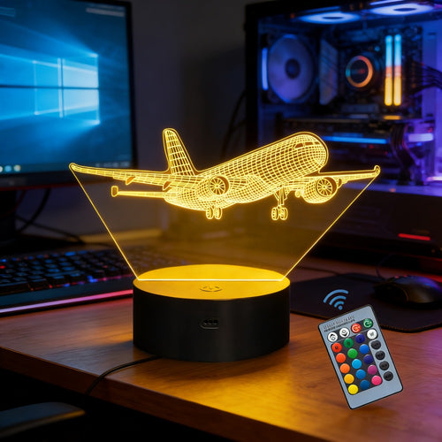 16-Color Airplane 3D Night Light - Touch-Control Illusion Display