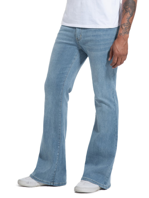 Men's Vintage 70s Retro Bell Bottom Jeans - Wide- Flare Pants with Mid-Stretch Blend, Beltless Suitable for Disco Parties, Night Out & Casual Attire, Machine Washable Mid-Rise Bottoms