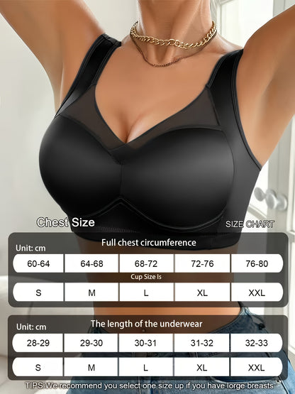 1pc High-quality Satin Fabric Women'S Bra | Wireless, Front Buckle Design, Strong Support, Comfortable Gather, Suitable for Daily and Formal Wear, Non-removable Padding