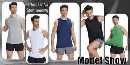 5pcs Men's Quick-Dry Sleeveless Athletic Vests - Breathable Moisture-Wicking Shirts, Solid Color Round Neck Gym Wear Suitable for Sports, Fitness, Outdoor Activities, Spring & Summer, Machine Washable Sleeveless