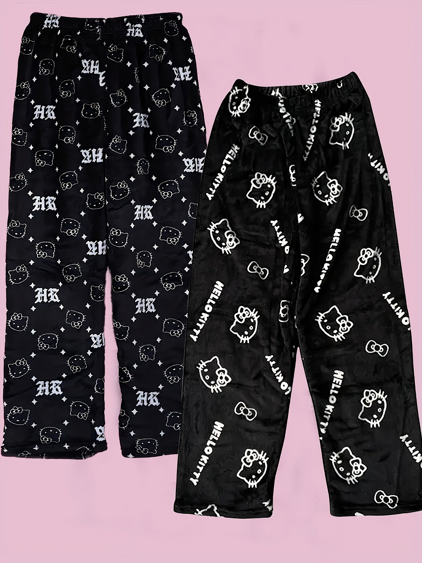Sanrio KT Cat Pajama Pants for Women - 2pcs Sleepwear Set with Cute KT Cat Face & Full-Length Pants, Cozy Flannel Pajamas for s, - Nightwear ()