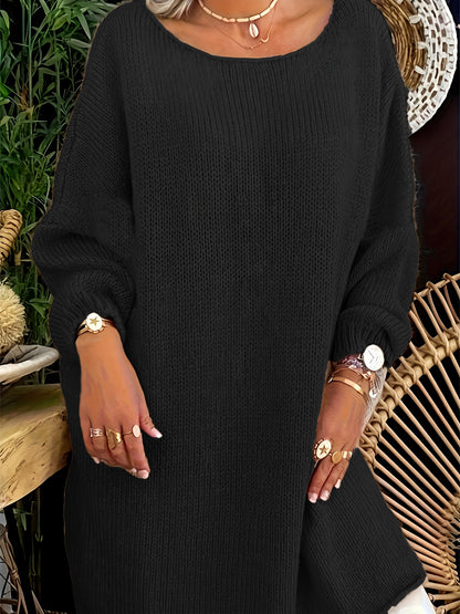 Plus Size - Plus Size Elegant Cuff Lapel Sweater-Soft Fabric, Simple Three-dimensional Color Design, Ideal For Autumn And Winter Casual Wear, Women'S Long Sleeve Sweater, Elegant Style