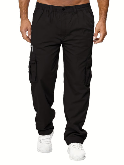 3pcs Men'S Casual Solid Color Cargo Pants, Polyester Non-Stretch Woven Fabric, Multiple Pockets, Regular Fit, Spring/Fall Season, Hiking & Outdoor Scene, Weekend Casual Occasion, Thick