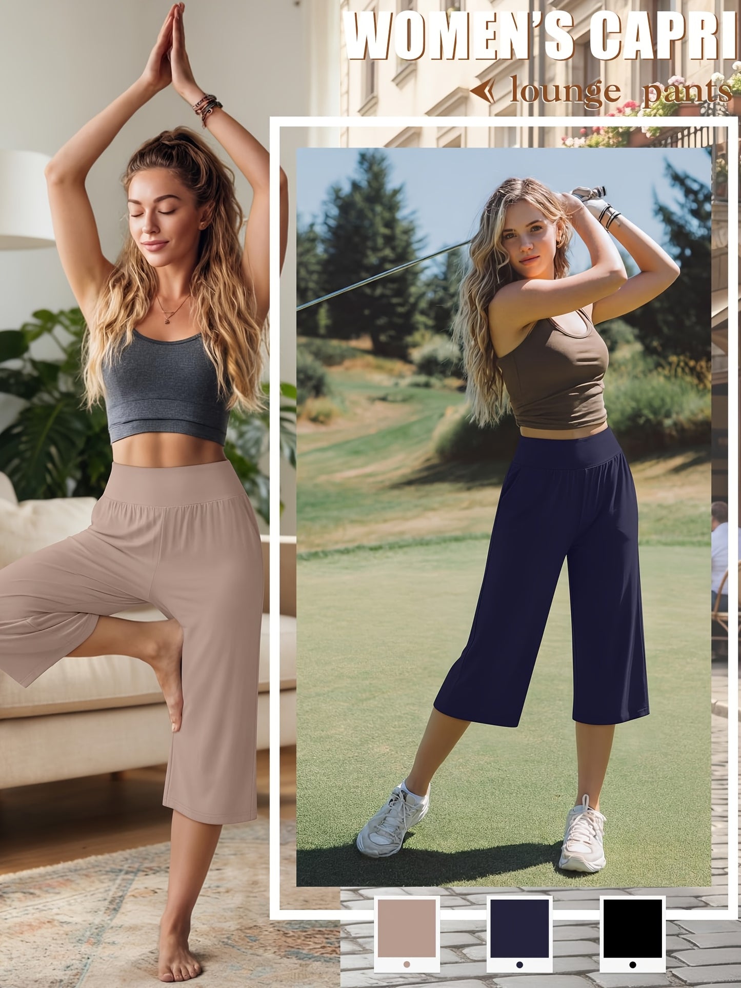 3 Pack Capri Pants For Women Loose Lounge Cropped Sweatpants Joggers Yoga Capri With Pockets