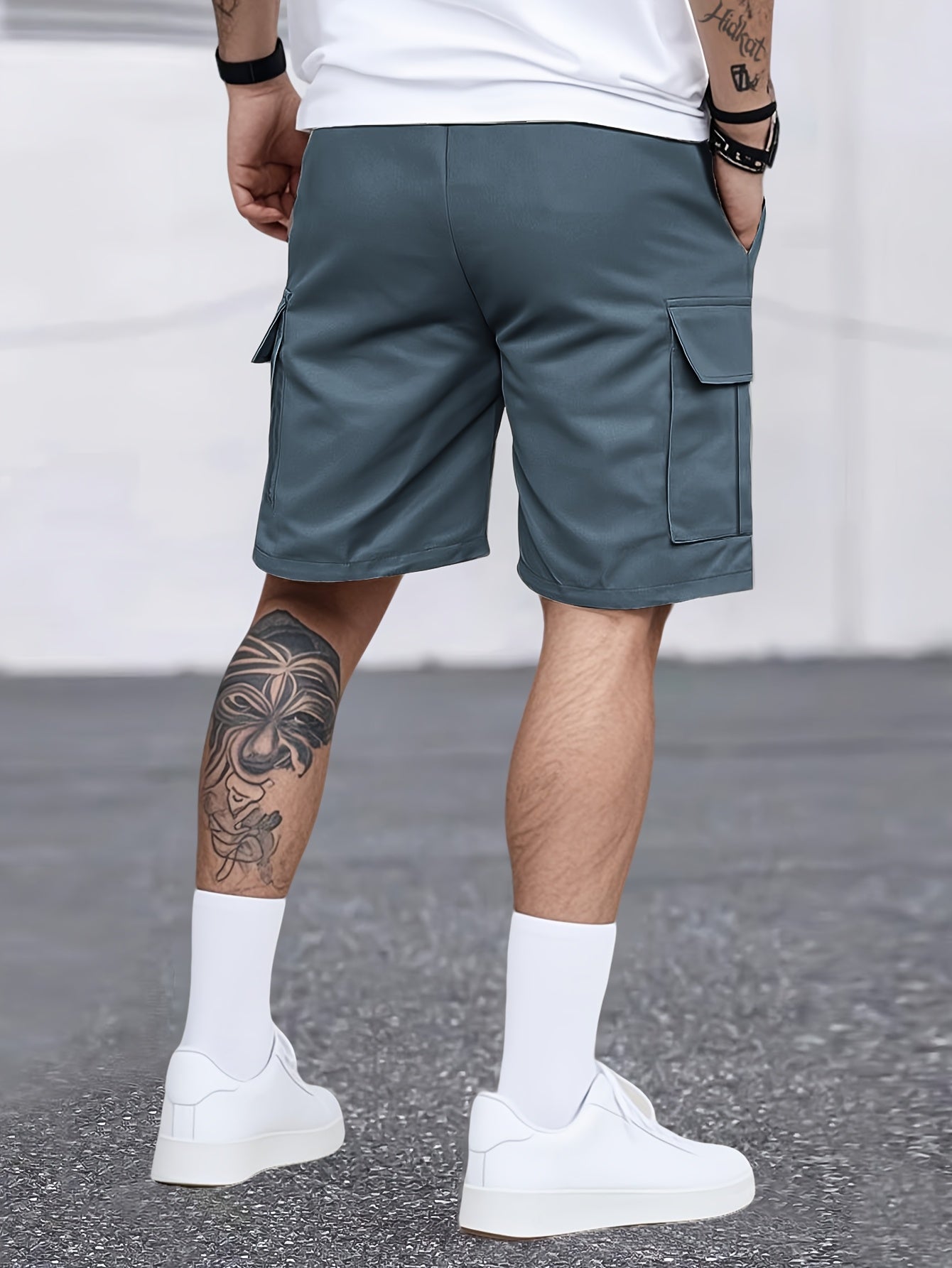 Men's Grey Polyester Cargo Shorts - product view 32