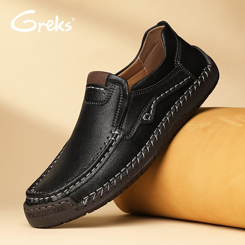 GREKS New Hand-Stitched Men's Outdoor Casual Shoe Slip-On Flat Shoe Spring Low-Cut Breathable Plus Size Loafers