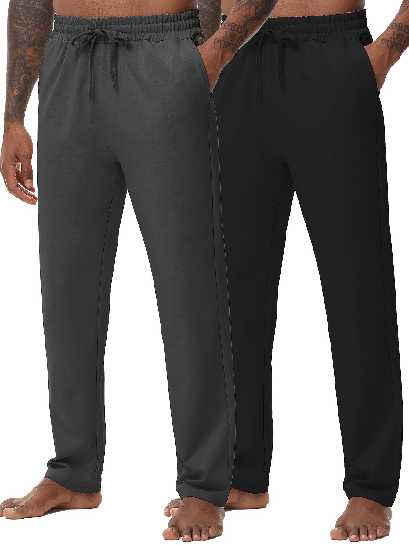 EXARUS Men'S Yoga Sweatpants Set - 2pcs, Athletic Lounge Pants with Open Bottom Straight Leg And Pockets