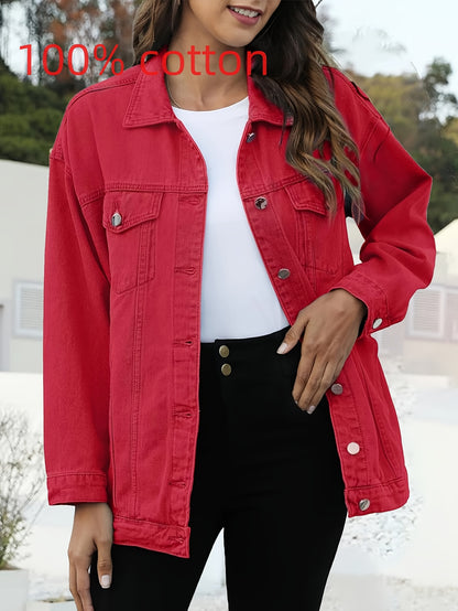 Women'S Oversized Mid-Length Denim Motorcycle Jacket