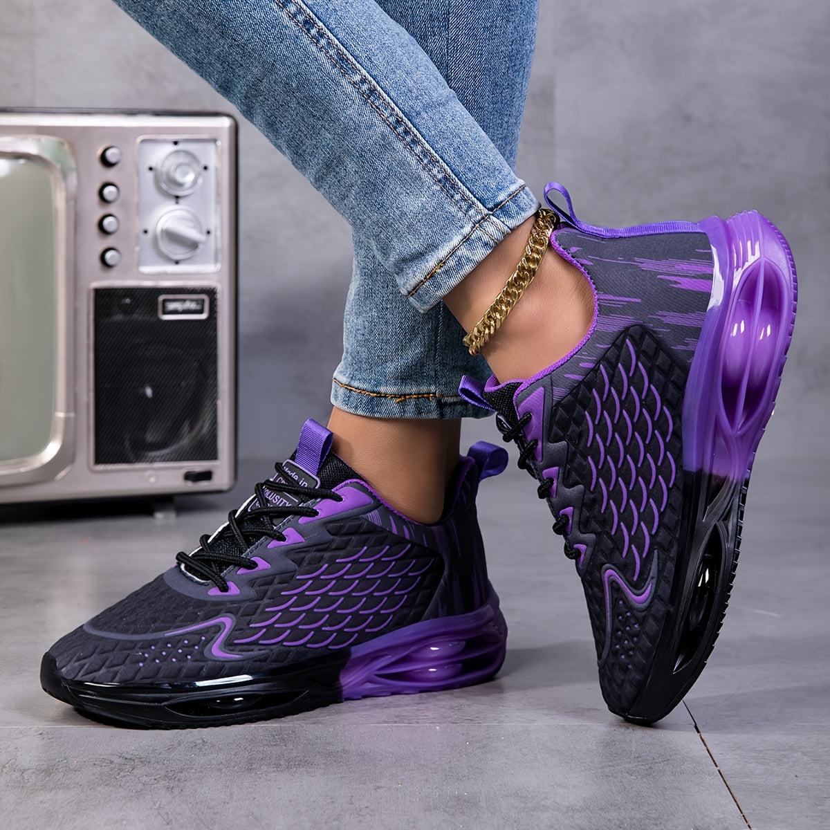 Women'S Spring New Air-Cushioned Sports Shoes, Men'S And Women'S Mesh Breathable Running Shoes, Soft-Soled Lightweight Travel Walking Shoes, Thick-Soled Trendy And Versatile Women'S Casual Shoes, Transparent Women'S Fashion Lace-Up Walking Shoes
