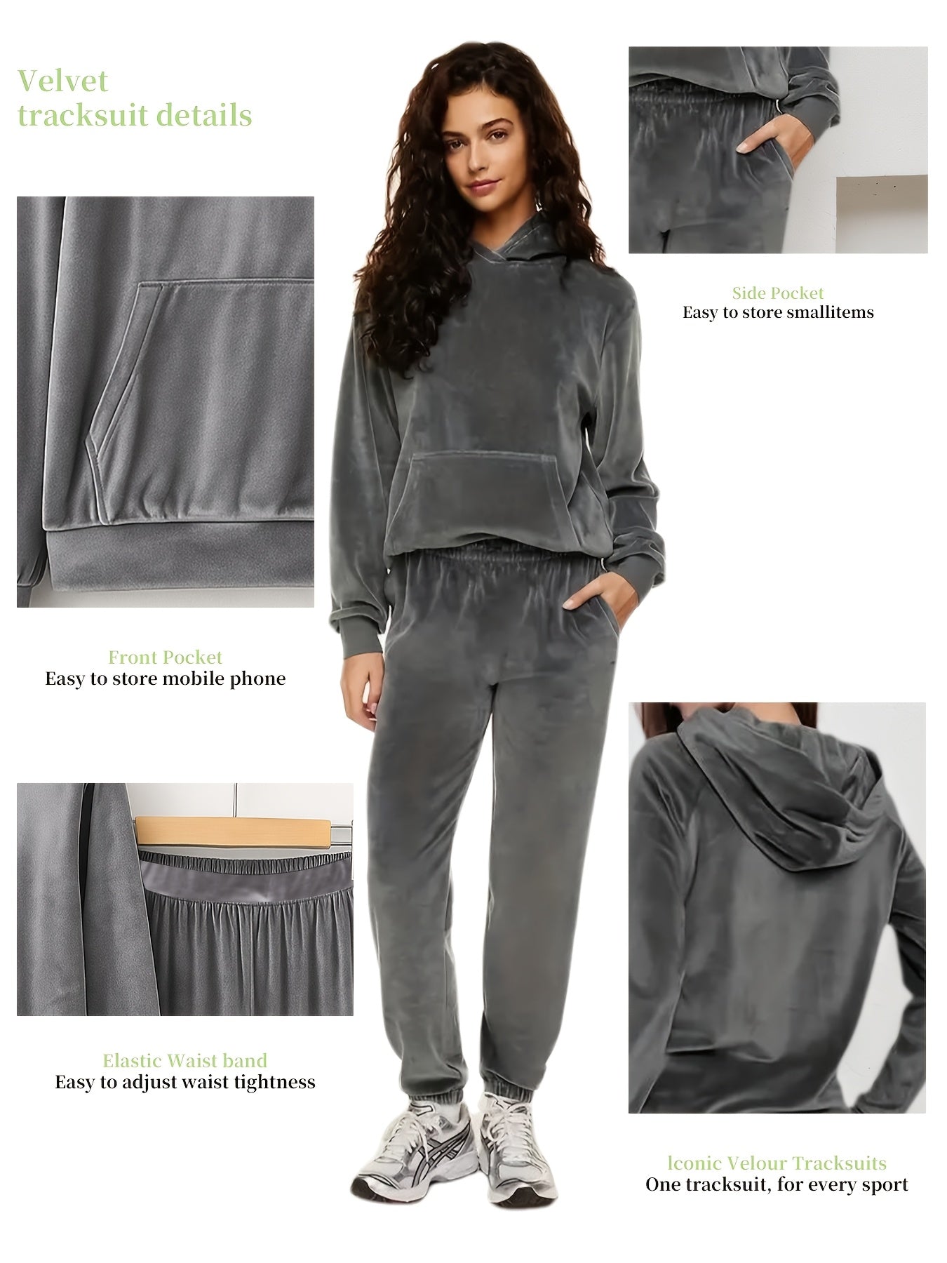 Lady Velvet 2pcs Set (Solid-color Long-sleeved Hooded Sweatshirt And Sweatpants Set) Soft Velvet Y Set for Casual Wear, Dress-up Set, Y Set