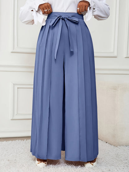 Plus Size - Plus-size Women'S Pants With Elegant Pleats, Removable Design, Two-way Wear, Straight-leg Style, Retro Chic, Casual, Suitable For All Seasons Throughout The Year.