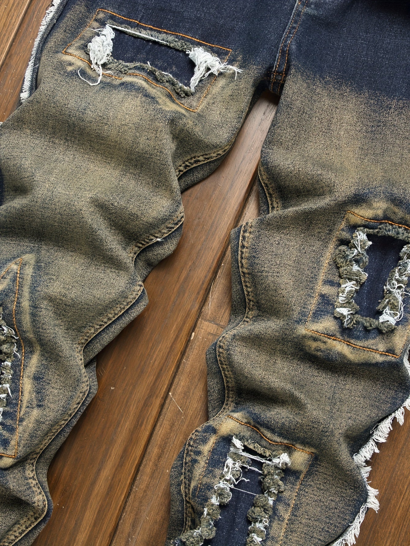 New Type Of Patch Holes Flow Fashion Fried Dyeing Elastic Men Casual Jeans