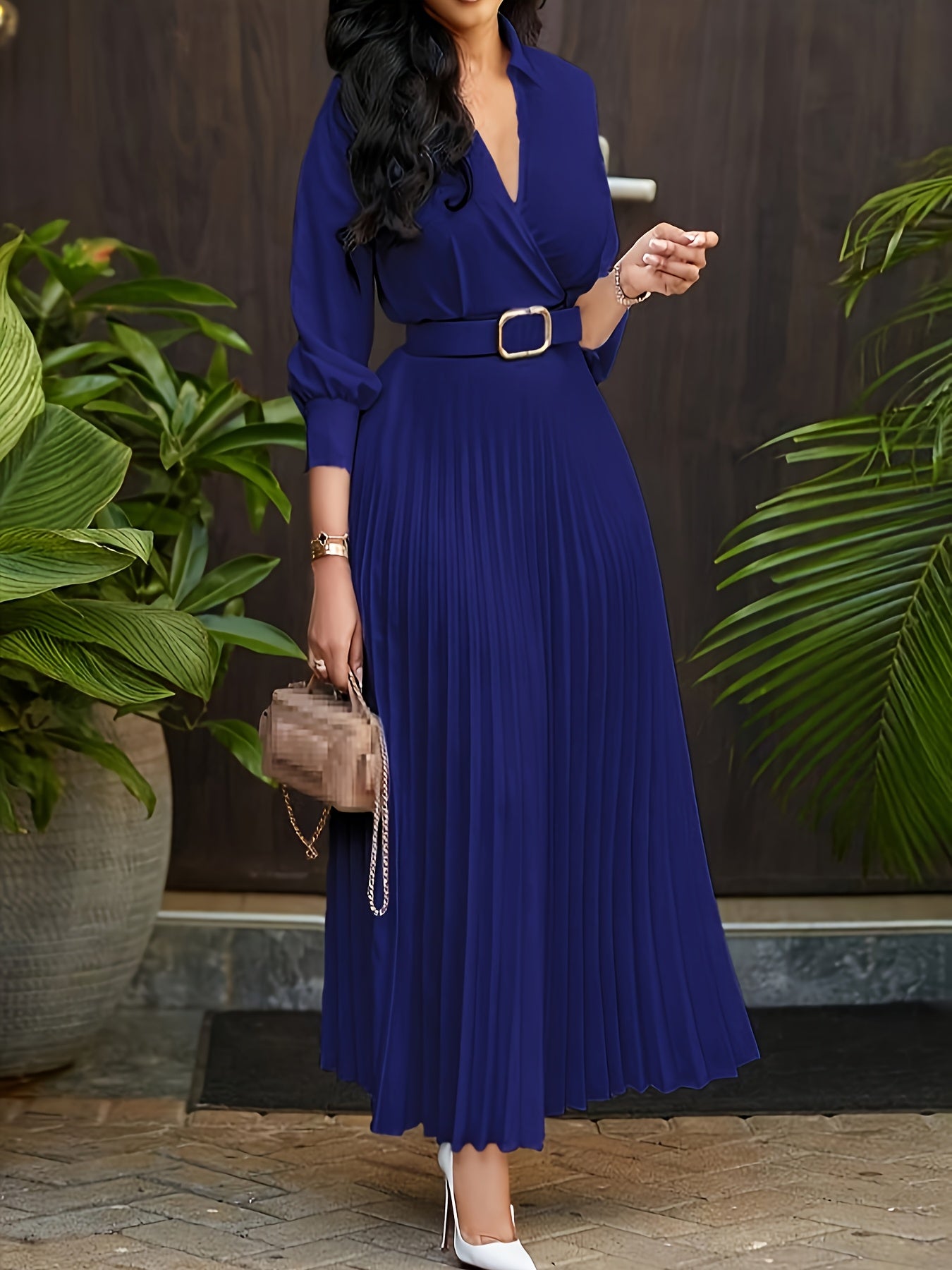 Women's Dress, 3/4 Sleeve Flared A Line, Casual Semi Formal with Belt, Wedding Guest Office Lady