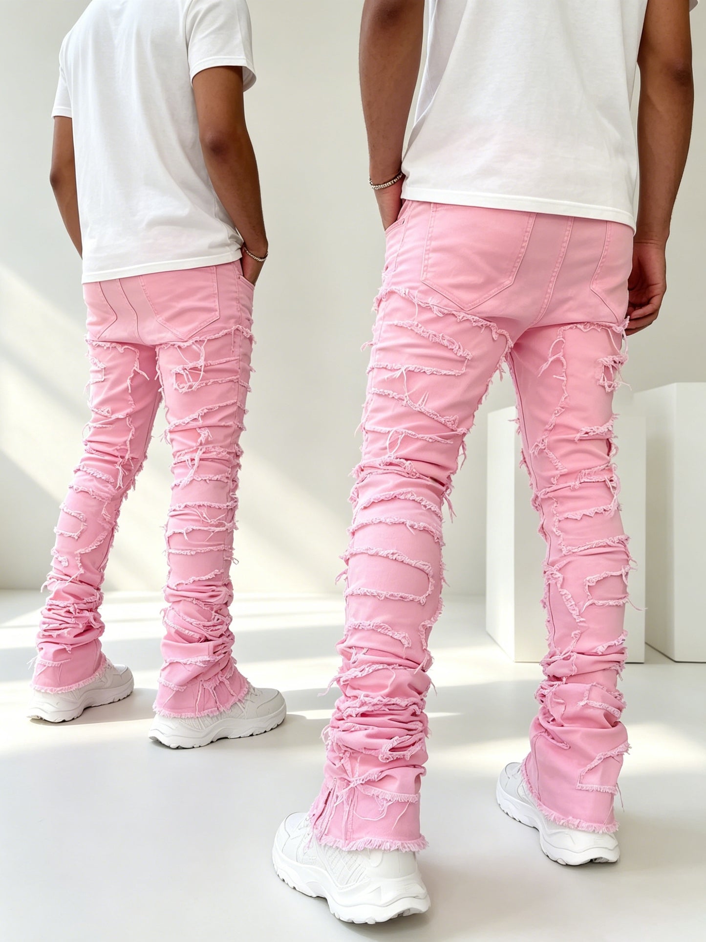 Men's Creative Tassel Decor Straight Fit Jeans, Men's Casual Mid-Rise Elastic Street Style Hip-Hop Skate Rap Jeans for All Seasons