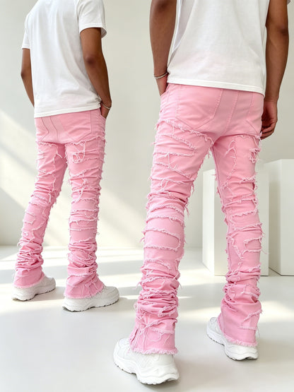 Men's Creative Tassel Decor Straight Fit Jeans, Men's Casual Mid-Rise Elastic Street Style Hip-Hop Skate Rap Jeans for All Seasons