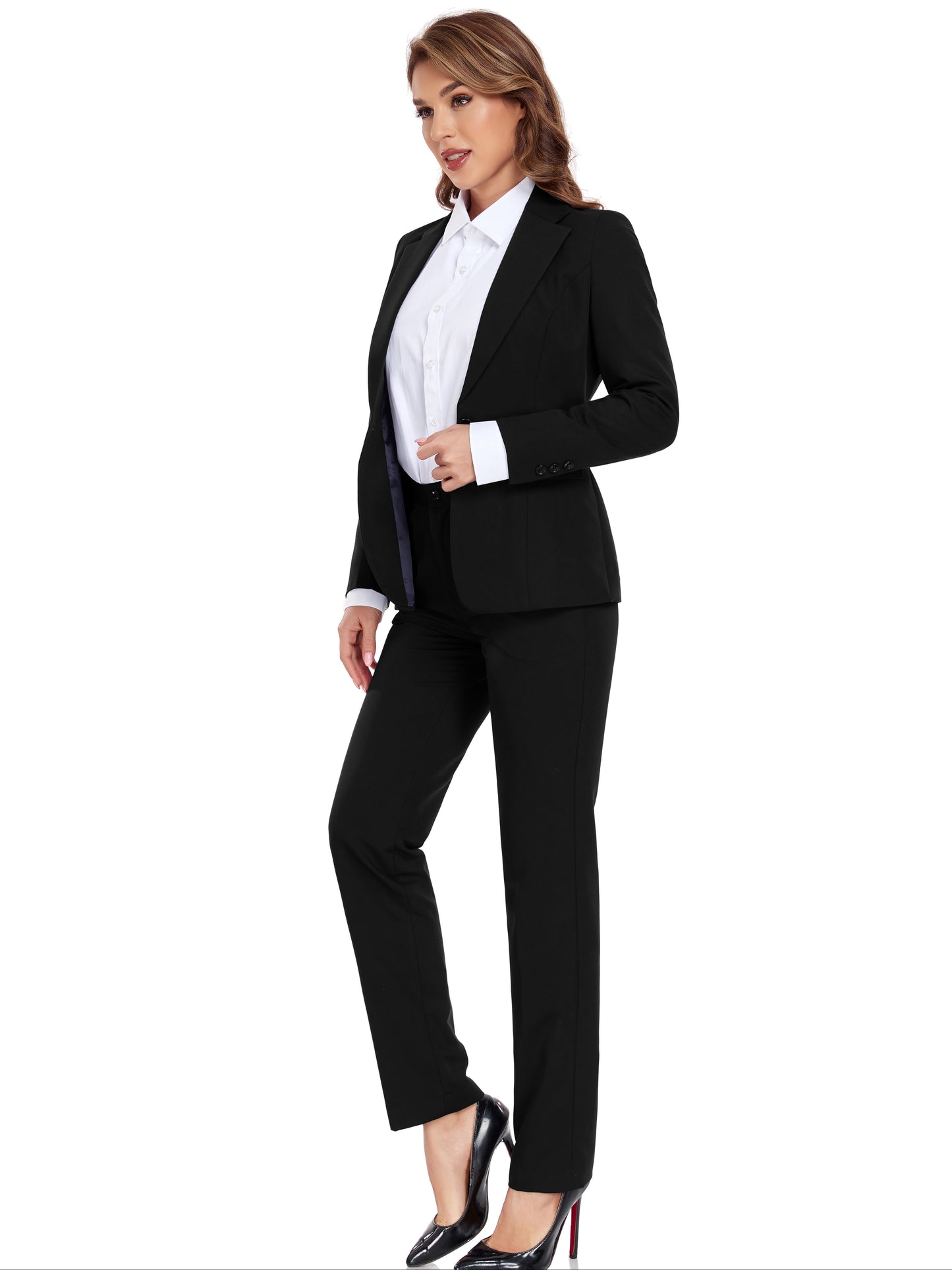 Women's Casual Slim Fit Business 2pcs Blazer Set Long Sleeve Button Blazer Skinny High Waist Pants Outfits Anniversary Graduation Season New Product