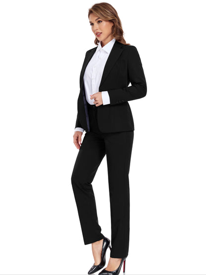 Women's Casual Slim Fit Business 2pcs Blazer Set Long Sleeve Button Blazer Skinny High Waist Pants Outfits Anniversary Graduation Season New Product