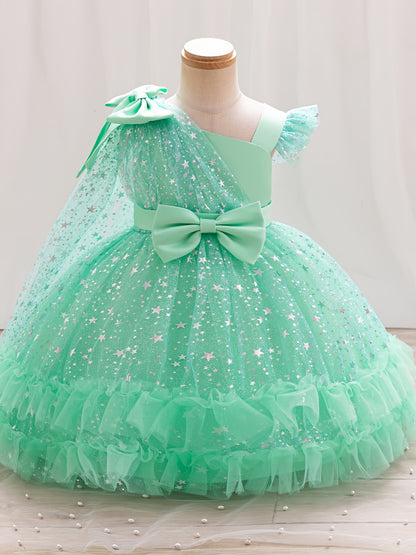 Halloween Dresses for Girls, Kids Halloween Costumes Galaxy Print Tutu Dress Off-Shoulder Flutter Sleeves A-Line Party Princess Gown
