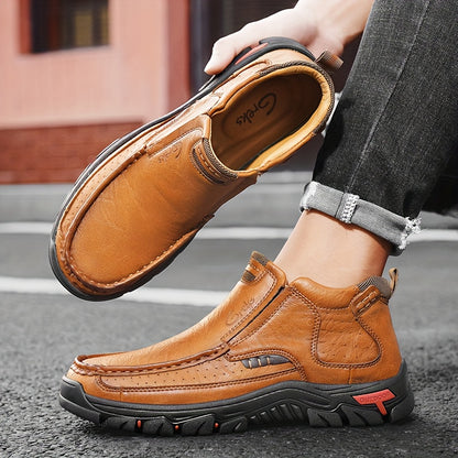 GREKS Mens Hand Stitching Slip On Ankle Boots, Casual Moccasin Chukka Boots Non-Slip Outdoor Hiking And Driving Loafers