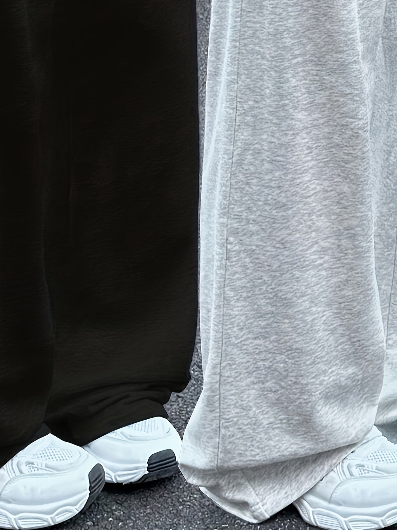 2pcs Women's Casual Wide-leg Pants with Elastic Waistband and Pockets - Elastic, Loose-fitting, Solid Color (black and Gray), Suitable for All Seasons, Comfortable Clothing | Loose Pants | Medium Elastic, Women's Jogging Pants/ Sweatpants/ Training