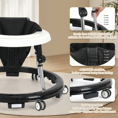 Baby Walker Foldable with 9 Adjustable Heights, Baby Walkers and Activity Center for Boys Girls Babies 6-12 Months, Baby Walker and Bouncer Combo with Wheels Portable Anti-Rollover, Mother's Choice