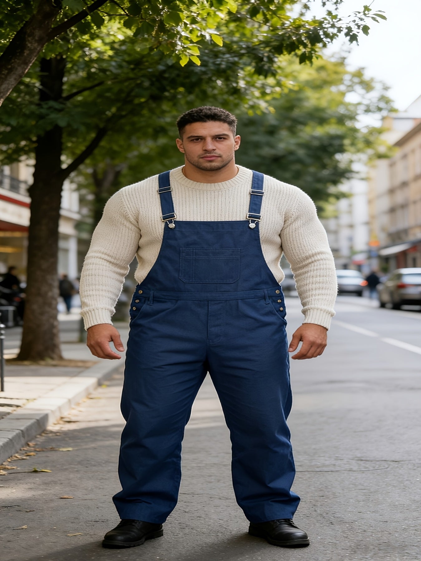 Plus-size Men's Loose-fitting Overalls, Suitable for Plus-size Men. Adjustable Straps, Durable Black Fabric, Suitable for Work And Outdoor Wear., PLUS SIZE