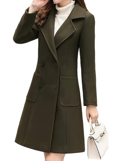 Mid-Length Coat for Women Featuring a Double-Breasted Lapel Design, Perfect for Winter