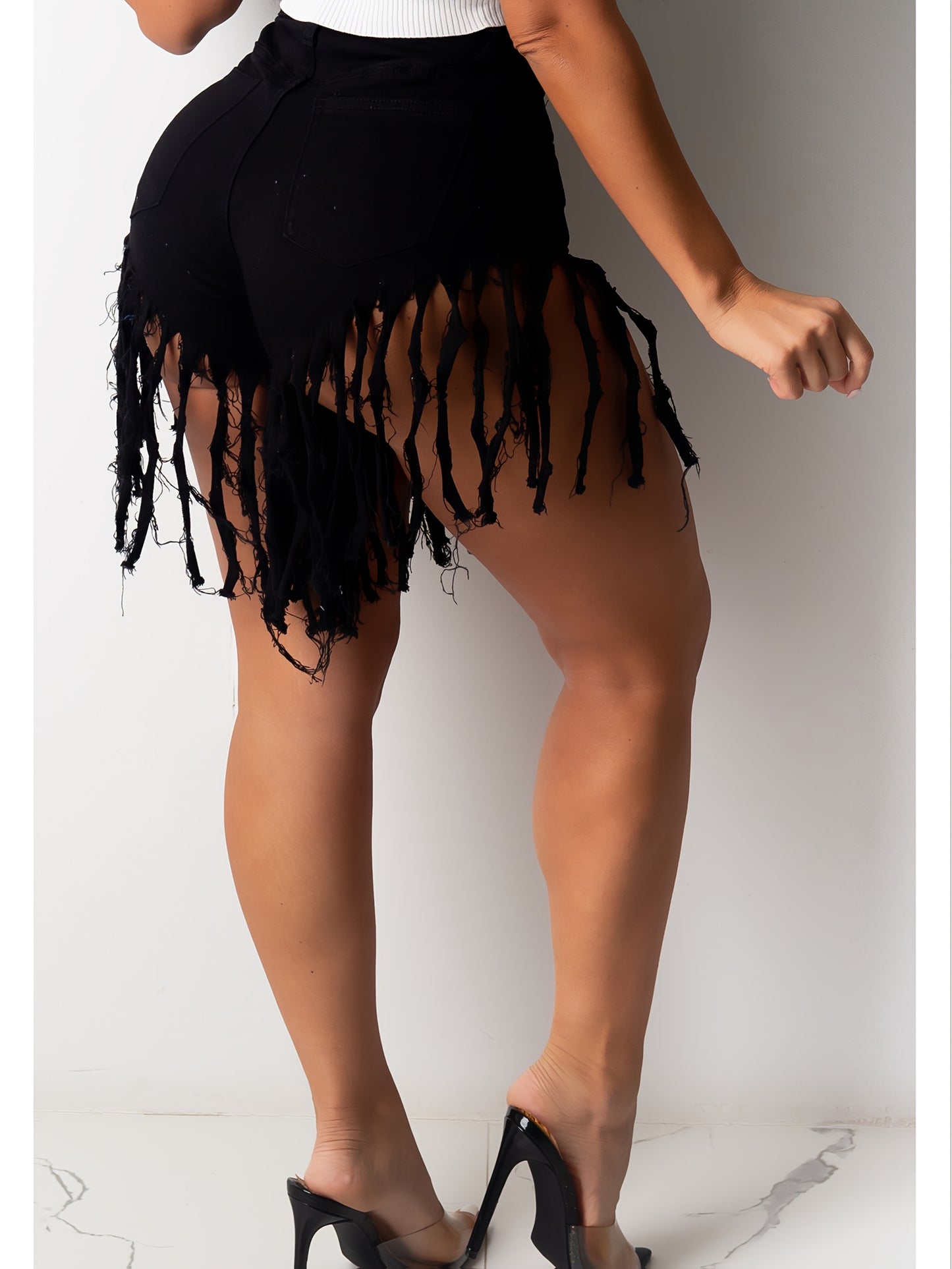 Women's Denim Shorts Summer High Waisted Frayed Raw Hem Ripped Tassels Sexy Short Pants Jeans