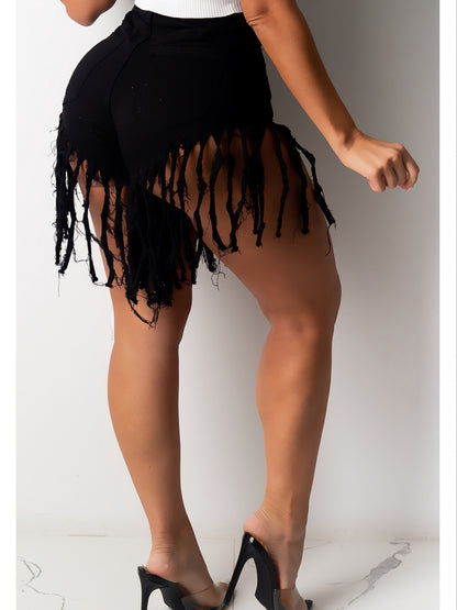 Women's Denim Shorts Summer High Waisted Frayed Raw Hem Ripped Tassels Sexy Short Pants Jeans
