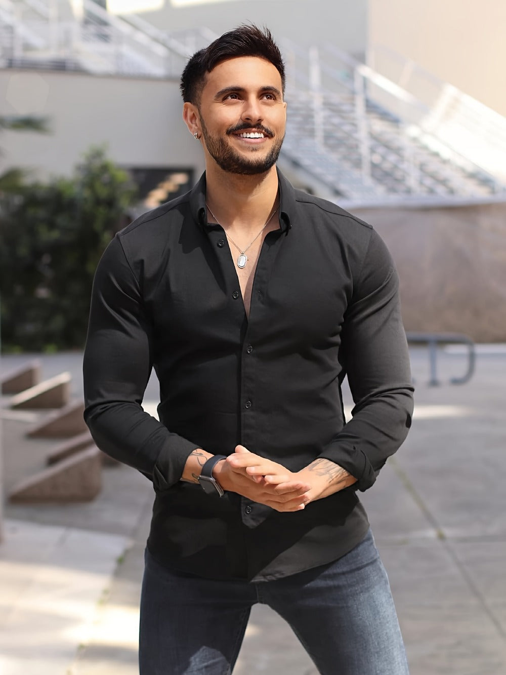 Men's Solid Slim Fit Long Sleeve Dress Shirt - Wrinkle Resistant