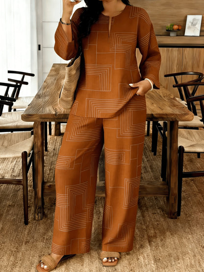 2pcs New European And American Casual Suit, Loose Fit for Daily Wear, Small V-Neck Top Paired with Casual Pants, Women's Outfit