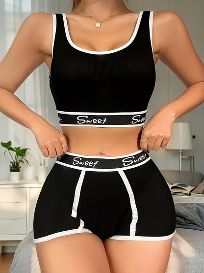 1 Set of Underwear Set with Women'S Letter Print, Dopamine Vest Bra, American Sports Underwear, Breathable Solid Sports Bra And Underwear, Push Up Bra And Underwear Underwear Set
