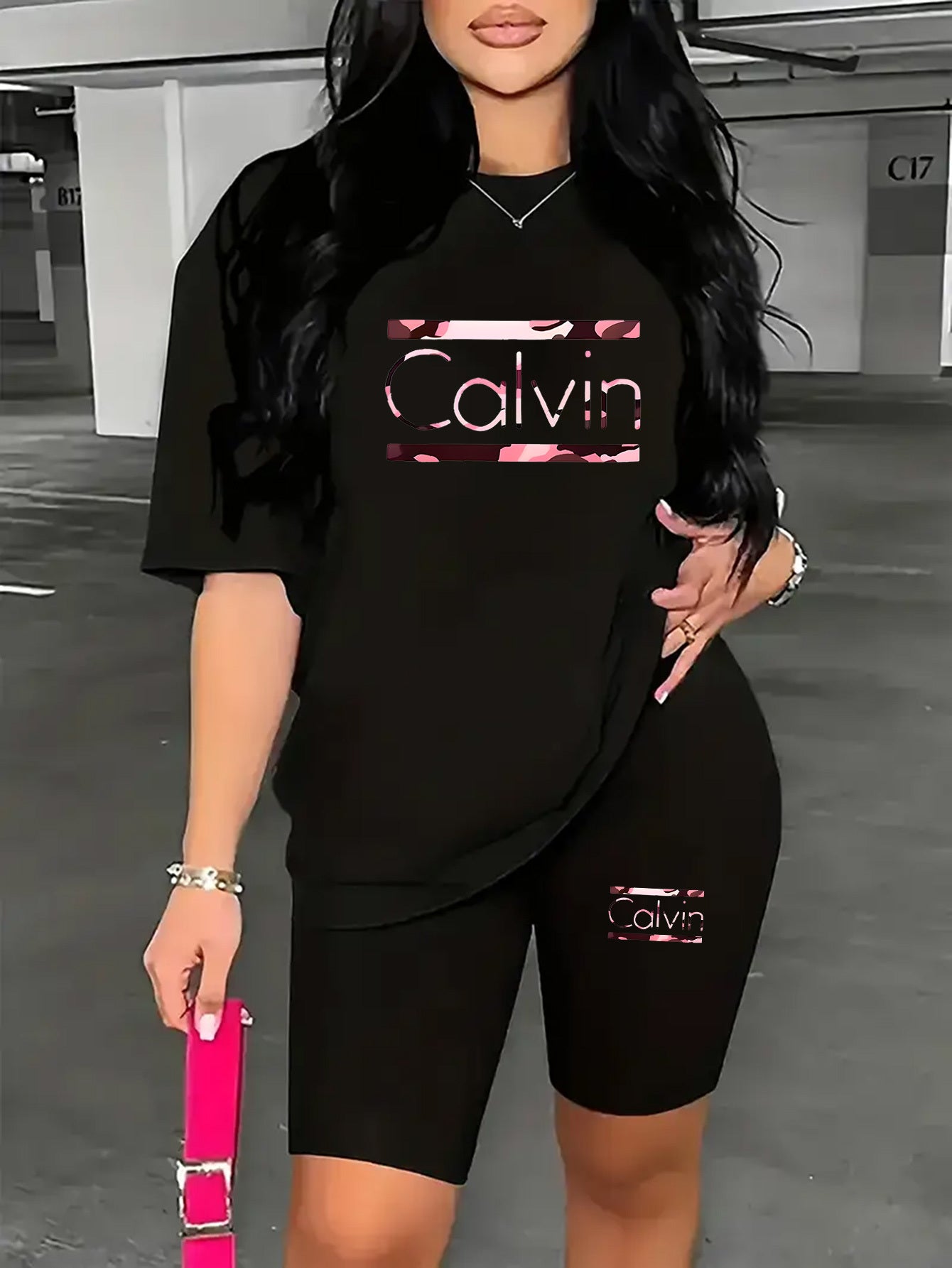 Women's 2pcs Oversized T-Shirt & Fitted Shorts Matching Outfit - Oversized T-Shirt with Fitted Shorts, Lettering Print Streetwear Lounge Wear, 2pcs Set Suitable for - Casual Wear, Machine Washable Matching