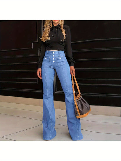 1 Pair Women's High Waist Retro Stretch Flared Jeans with Pockets, Vintage Bell Bottom Denim Trousers, S-XXL