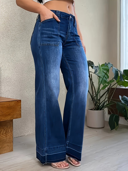 Women's Plus-size Denim Clothing Curve-enhancing Leg-brushed Hem Straight-leg Trousers