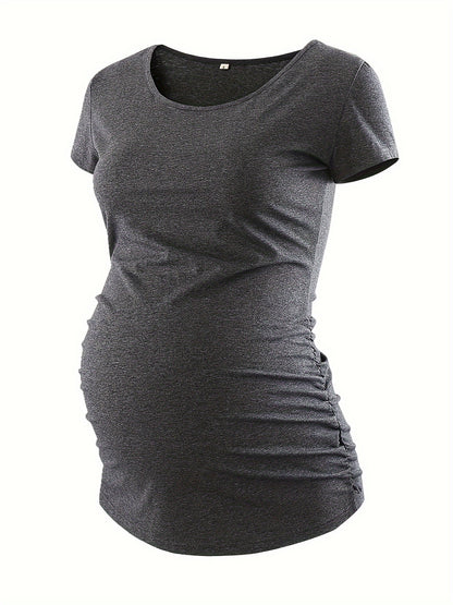 Women's Maternity Classic Side Ruched T-Shirt Tops Mama Pregnancy Clothes