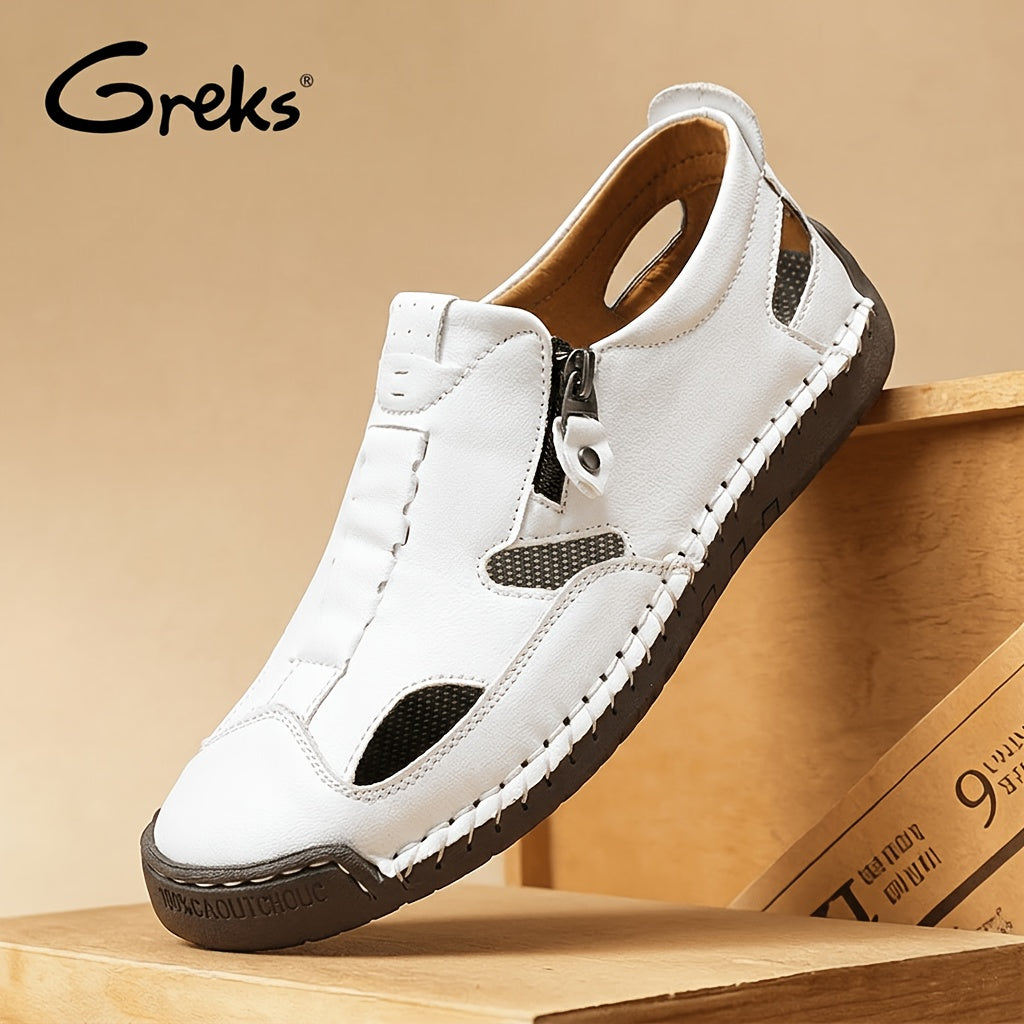 GREKS Mens Driving Loafer Lightweight Slip-on Breathable Walking Boat Shoes Flat Slippers Outdoor Moccasin Closed Toe Sandals