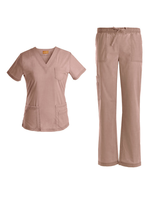 [Functional Two-Piece Set] Functional Two-Piece Set - Patched Pockets V-Neck Top & Drawstring Pants Unisex Outfits for Nurse