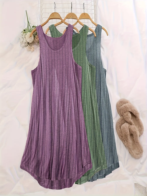 Large Size Three-Piece Set of Ribbed Vest and Home Skirt