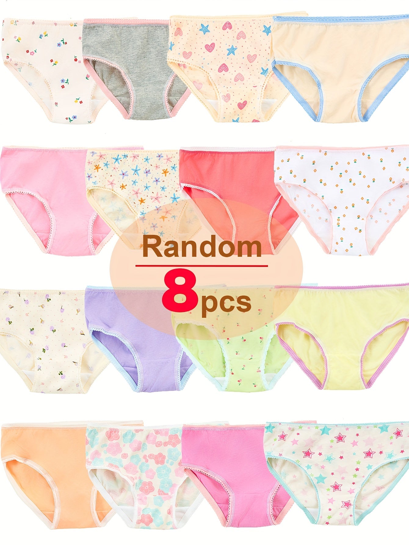 Random 8pcs: Cute Floral Printed Tri-Shorts for Little Girls - Soft, Stretchy, And Perfect for All Seasons