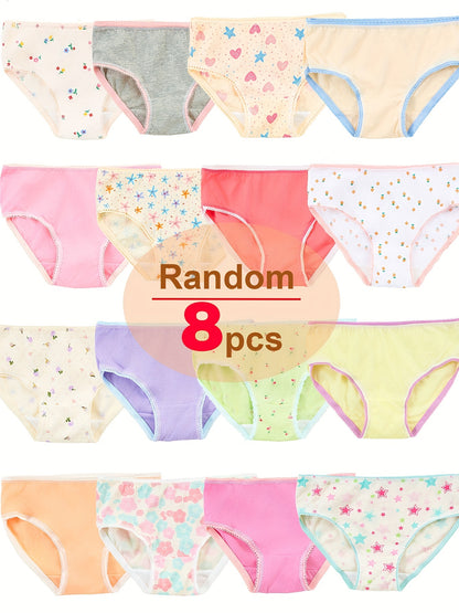 Random 8pcs: Cute Floral Printed Tri-Shorts for Little Girls - Soft, Stretchy, And Perfect for All Seasons