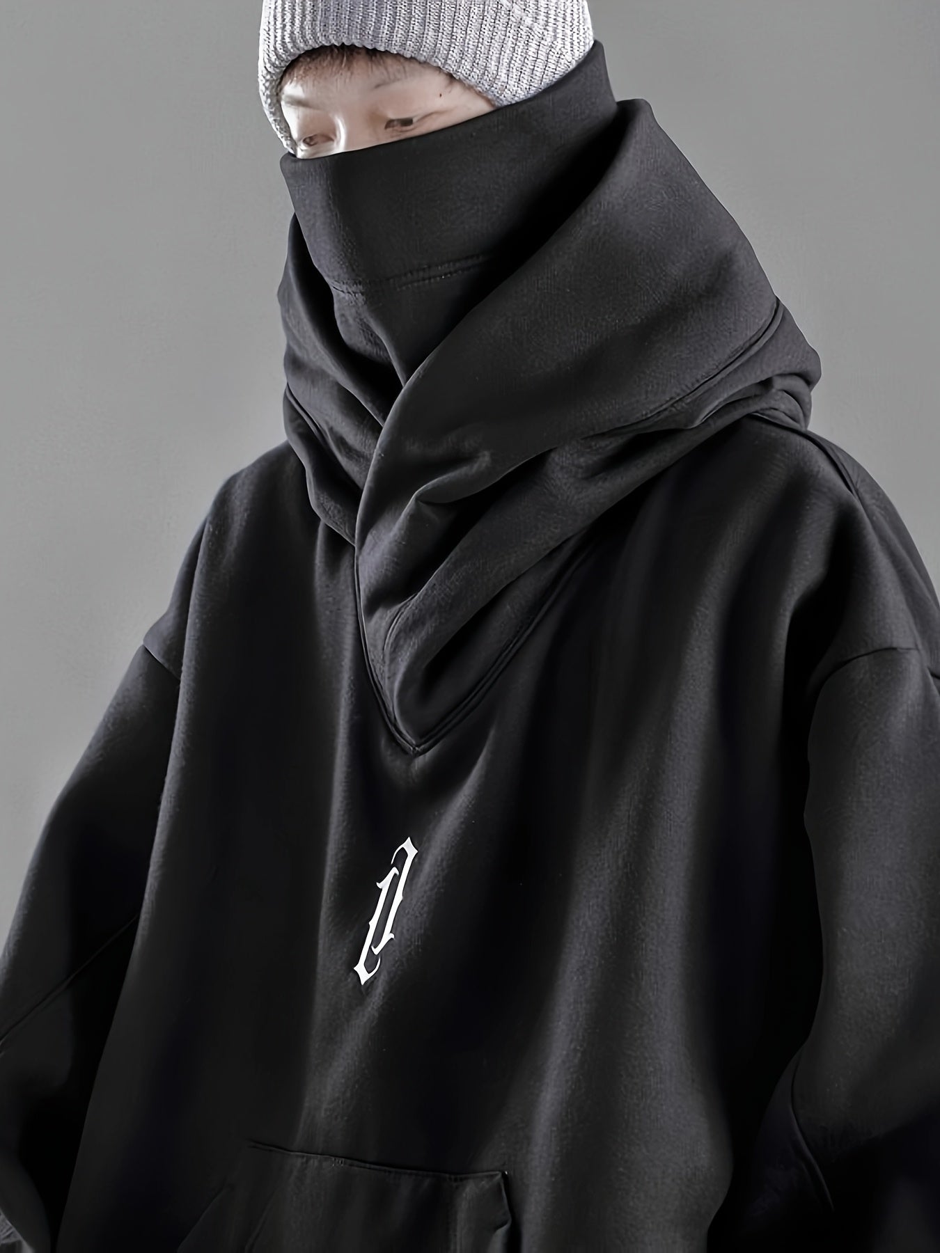 Men's Women's Ninja Double Neckline Cotton Hip Hop Hoodie, Loose Fashion Casual Pocket Hooded Sweatshirts for Daily Outdoor Wear, Men Fall & Winter Hoodies, Soft Long Sleeve Clothes, Men's Clothing, Cold Weather Gear, Men Gifts