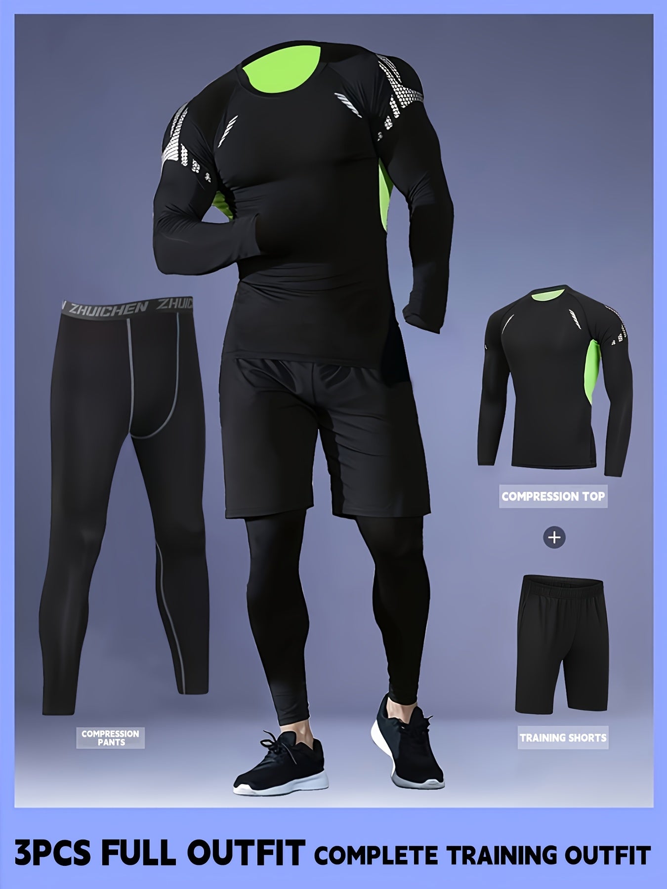3pcs Men'S Quick-drying CompressionSports, Suit Summer Gym Running Training Clothes, High Elastic Breathable Morning And Night Running Cycling Mountaineering Hiking Fitness Sportswear, Fishing Sun Shirt, Father'S Day Gifts