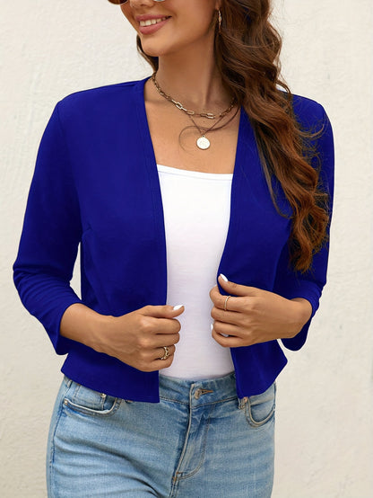 Solid Color Open Front Jacket, Casual Long Sleeve Jacket for Fall & Winter, Women'S Clothing