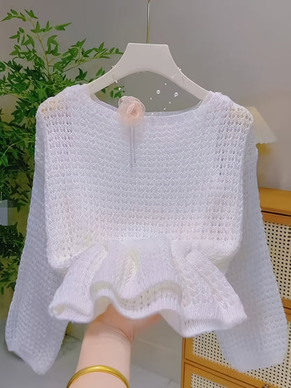 2026 Women'S Hollow Out Sweater Cardigan Long Sleeve Open Front Crochet Cover Up Lightweight Casual Layering Outerwear Soft Top For Spring Fall Winter Resort Wear