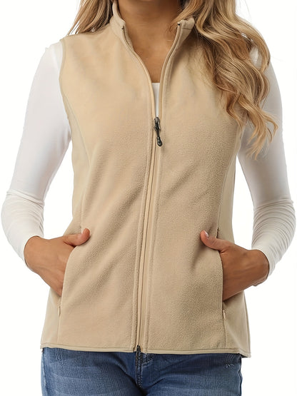 Women's Vest Jacket Sleeveless Lightweight Zip Jacket Warm Soft Vest with Zipper Pockets