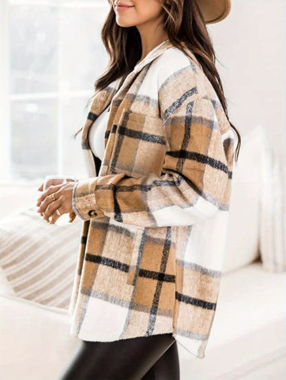 Plaid Shirt Jacket - Women'S Long Sleeve Button Coat for Casual Commute Date Night
