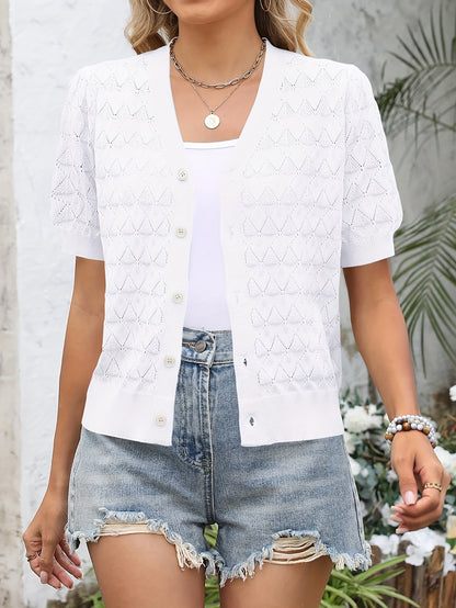 Lightweight Crocheted Short Cardigan for Women Featuring Puff Sleeves; a Breathable, Comfy, And Versatile Top Ideal for Spring And Summer