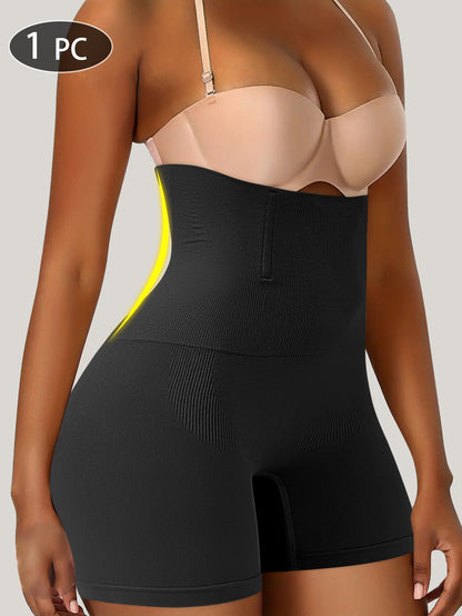 1pc Women'S High-Waisted Boxer Briefs - Tummy Control & Butt Lift Underwear, High Compression Shaping Shorts with Light Thigh Support, High-Waisted Elastic Waistband for Postpartum, Work, Gym & Casual Attire - Solid Black Minimalist Design, Postpartum Sup