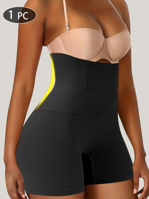 1pc Women'S High-Waisted Boxer Briefs - Tummy Control & Butt Lift Underwear, High Compression Shaping Shorts with Light Thigh Support, High-Waisted Elastic Waistband for Postpartum, Work, Gym & Casual Attire - Solid Black Minimalist Design, Postpartum Sup